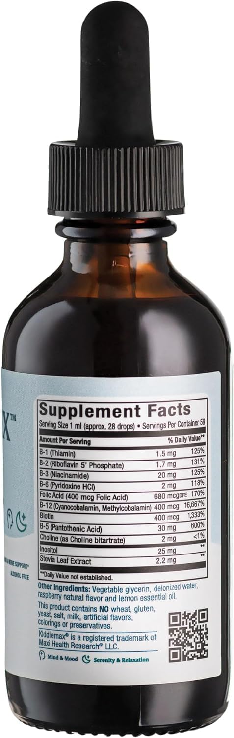 Maxi Health Raspberry Liquid Vitamin B Complex for Kids - Sublingual B12 Drops for Energy & Brain Function - 2 fl. Oz