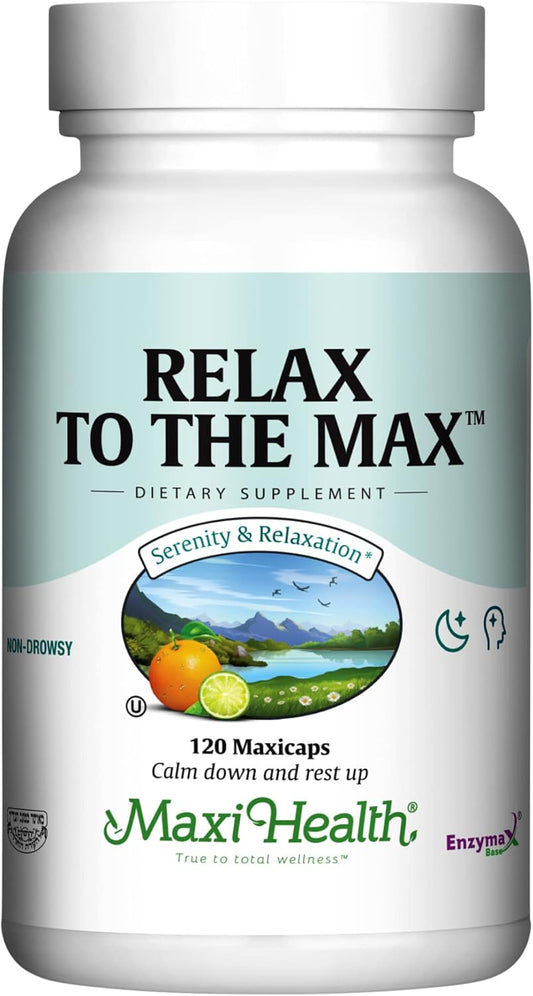 Maxi Health Stress Relief Formula Capsules - Natural Mood and Relaxation Supplements with Vitamin C, Calcium, L-Theanine, L-Taurine, and Amino Acids (120 Count)