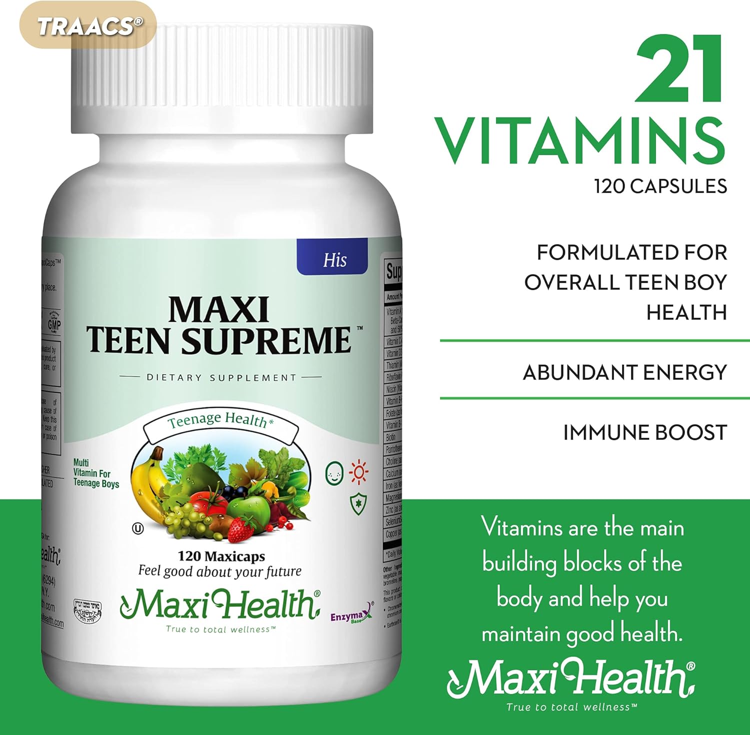 Maxi Health Teen Supreme HIS Vitamins for Boys (120) - Multivitamin for Young Men 12-17 - Daily Nutrition, Energy, Immune Support & Antioxidants - BoostGo Australia