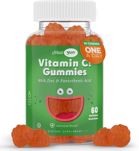 Maxi-Health Vitamin C Gummies with Zinc - Immune Support for Kids and Adults - Natural Fruit Flavored Gummies - 60 Count