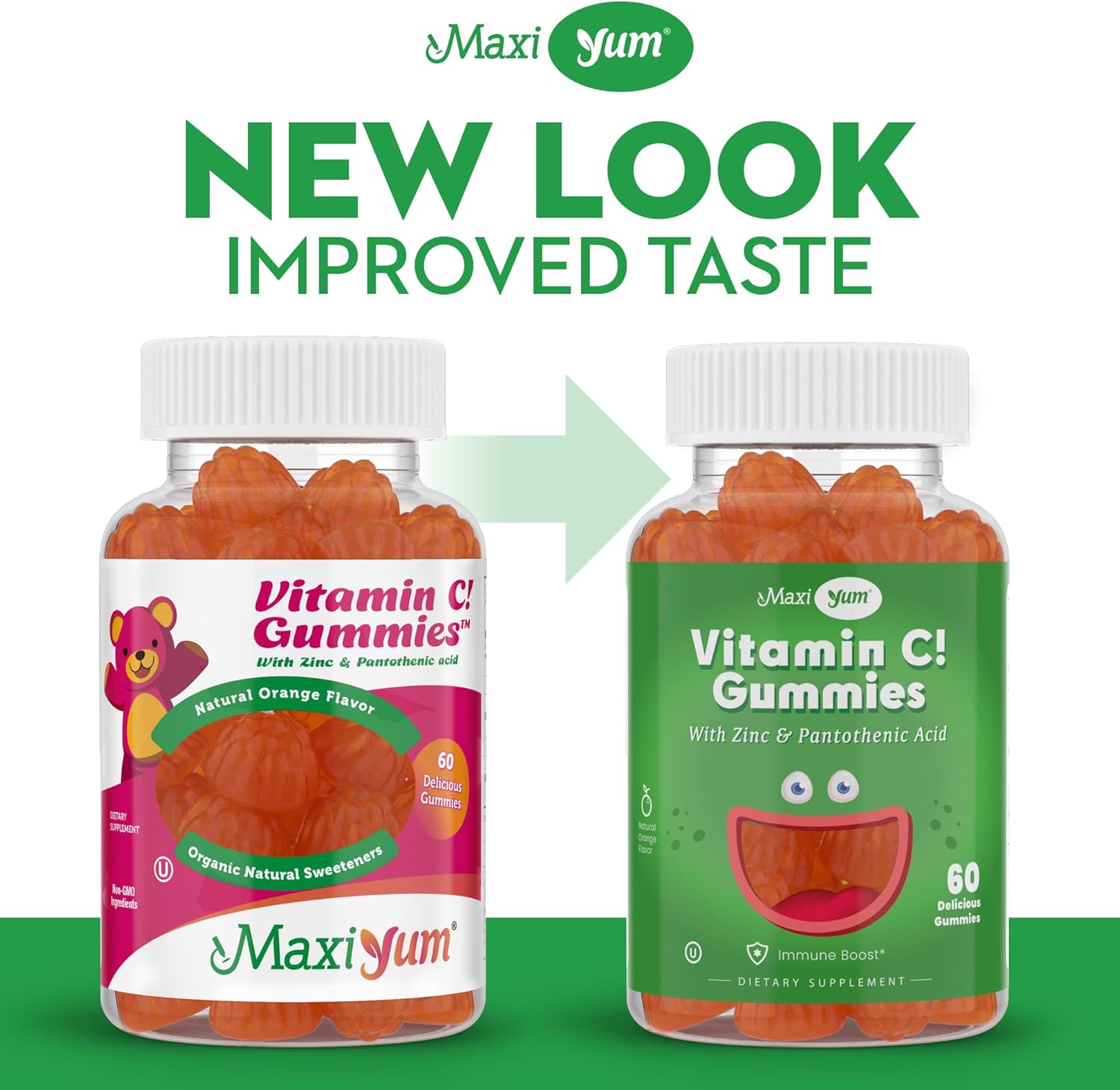 Maxi-Health Vitamin C Gummies with Zinc - Immune Support for Kids and Adults - Natural Fruit Flavored Gummies - 60 Count