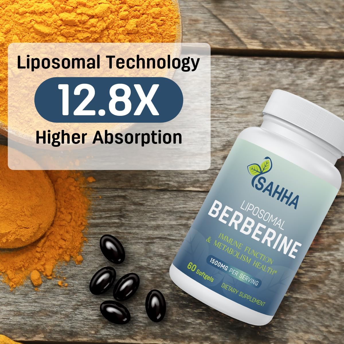 Maximized Absorption Liposomal Berberine Capsules 1500mg - Immune & Metabolism Support, AMPK Activator - 120 Softgels