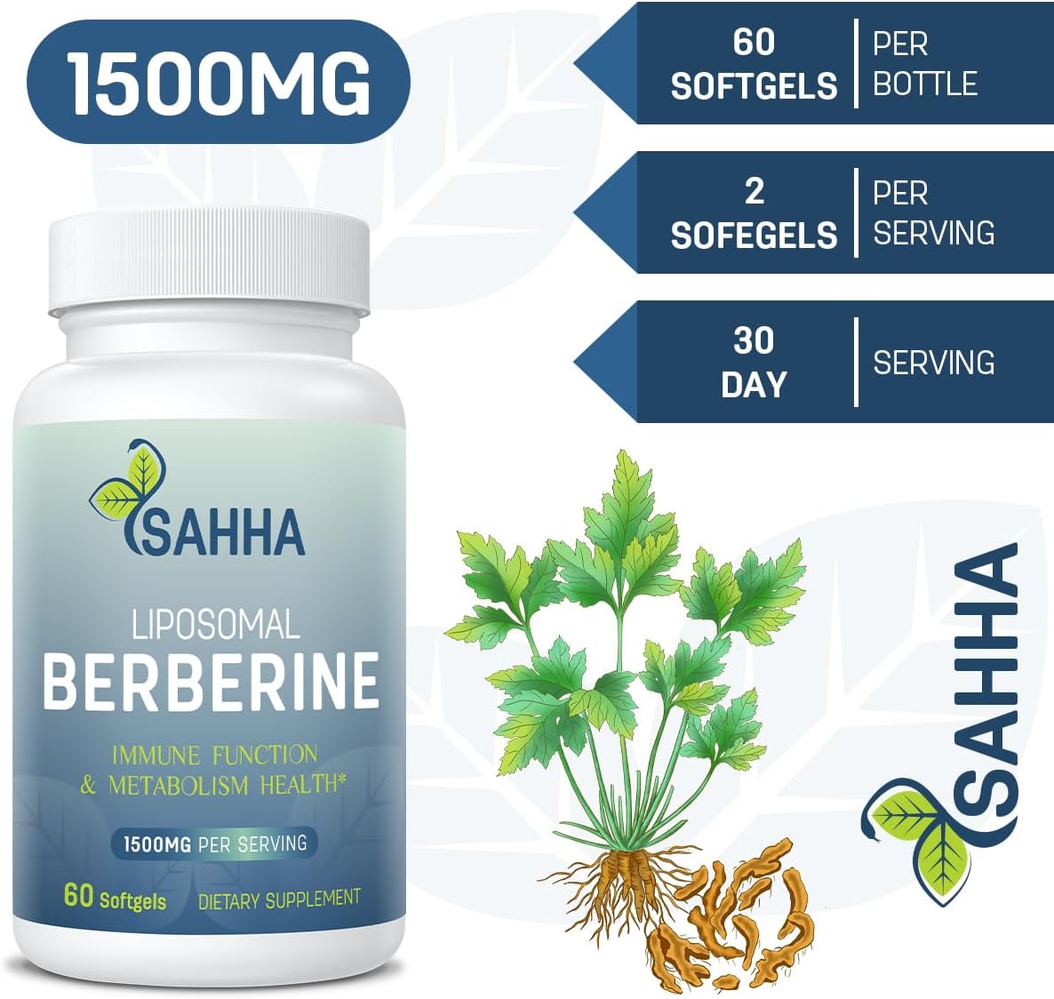 Maximized Absorption Liposomal Berberine Capsules 1500mg - Immune & Metabolism Support, AMPK Activator - 120 Softgels