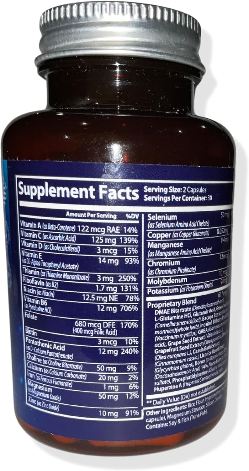 MAXIMON HEALTH SUPPLEMENTS Neuro Plus Nootropics for Cognitive Enhancement and Focus with Bacopa Extract, GABA, Huperzine A, DHA - 60 Capsules