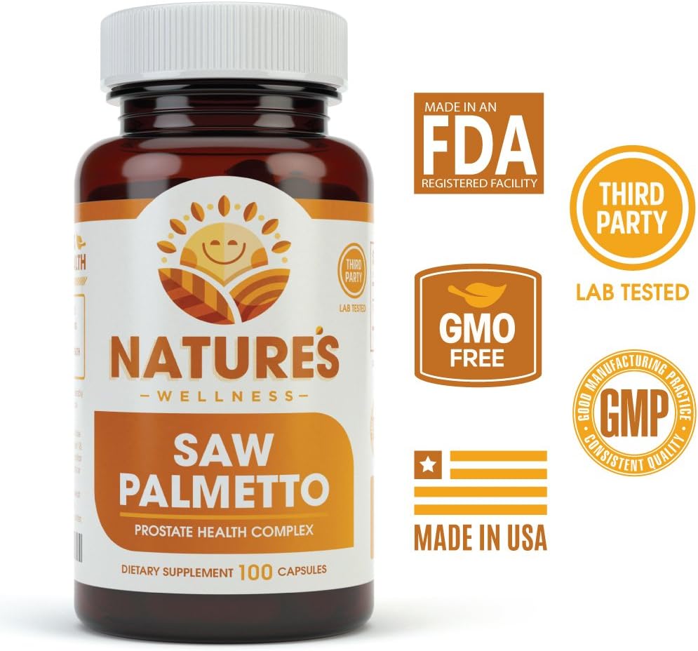 Maximum Strength 1000mg Saw Palmetto Prostate Supplement with Berry Power + Extract - Promotes Prostate Health, Reduces Frequent Urination, Blocks DHT Hair Loss - 100 Capsules
