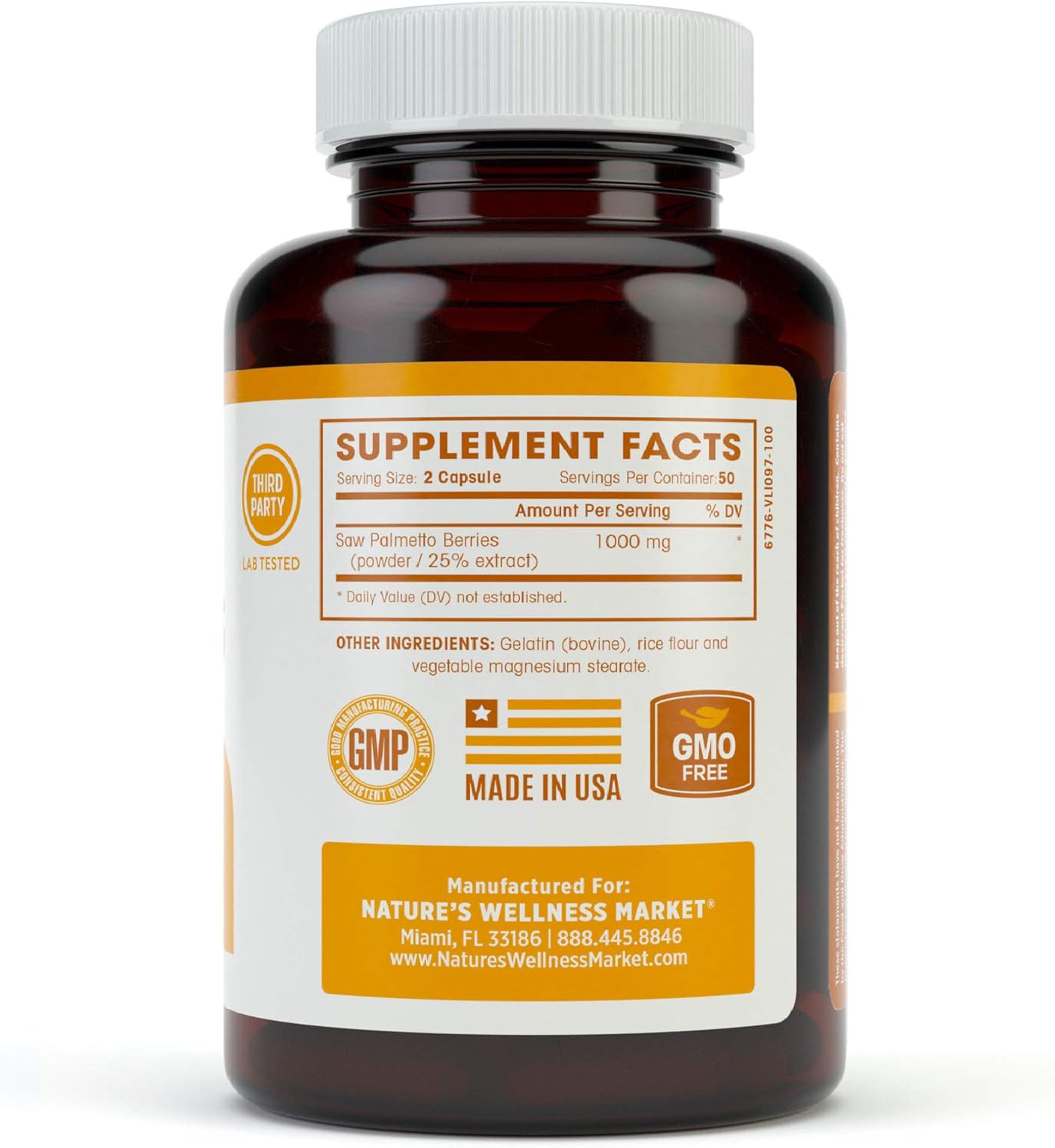 Maximum Strength 1000mg Saw Palmetto Prostate Supplement with Berry Power + Extract - Promotes Prostate Health, Reduces Frequent Urination, Blocks DHT Hair Loss - 100 Capsules