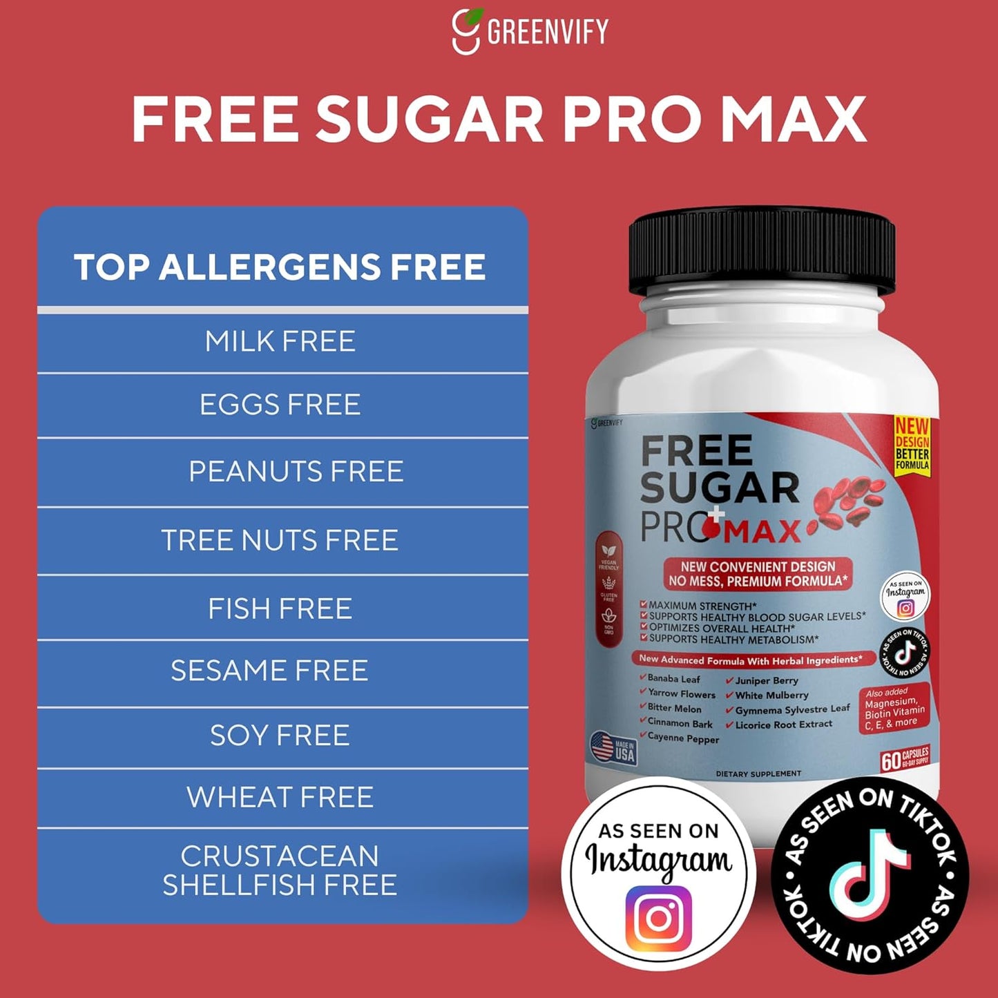 Maximum Strength All Natural Blood Sugar Support Formula - 2 Pack (120 Capsules) - Greenvify Pro Max