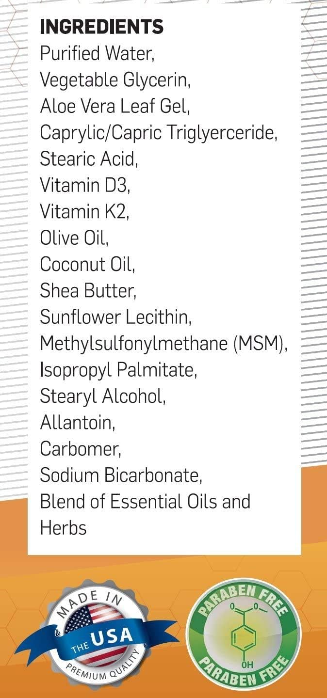 Maximum Strength All Natural Vitamin D3 Cream - 10000IU - Combat Deficiency with Vitamin K2 & Olive Leaf Extract - Safe & Effective - 3.0oz
