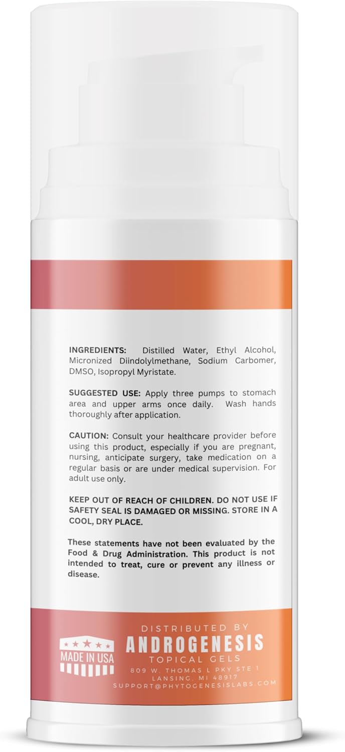 Maximum Strength Androgenesis DIM 90 Topical Gel - 90mg All Natural Diindolylmethane (DIM) - Supports Hormonal Balance, Cognitive Function, Mood, Memory and Immune System - 30 Servings