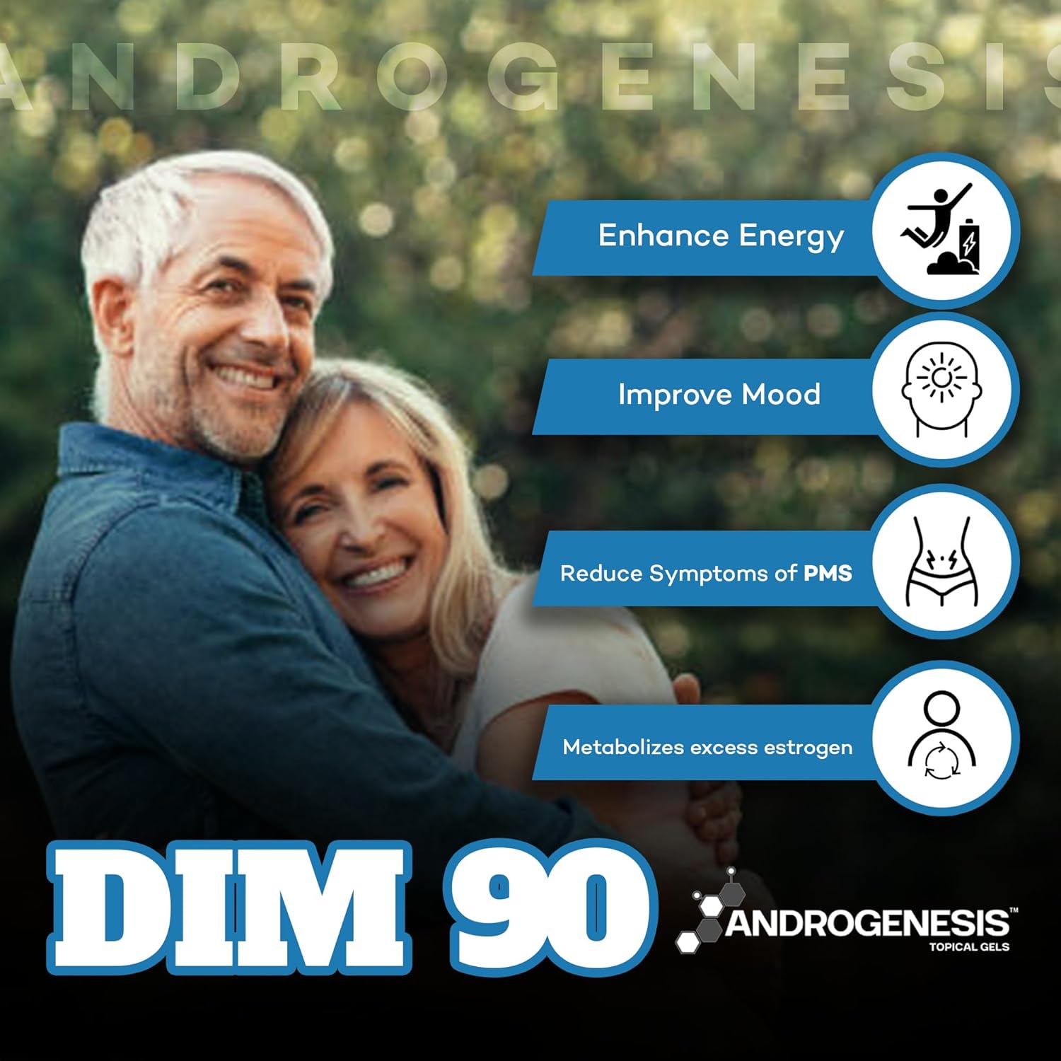 Maximum Strength Androgenesis DIM 90 Topical Gel - 90mg All Natural Diindolylmethane (DIM) - Supports Hormonal Balance, Cognitive Function, Mood, Memory and Immune System - 30 Servings
