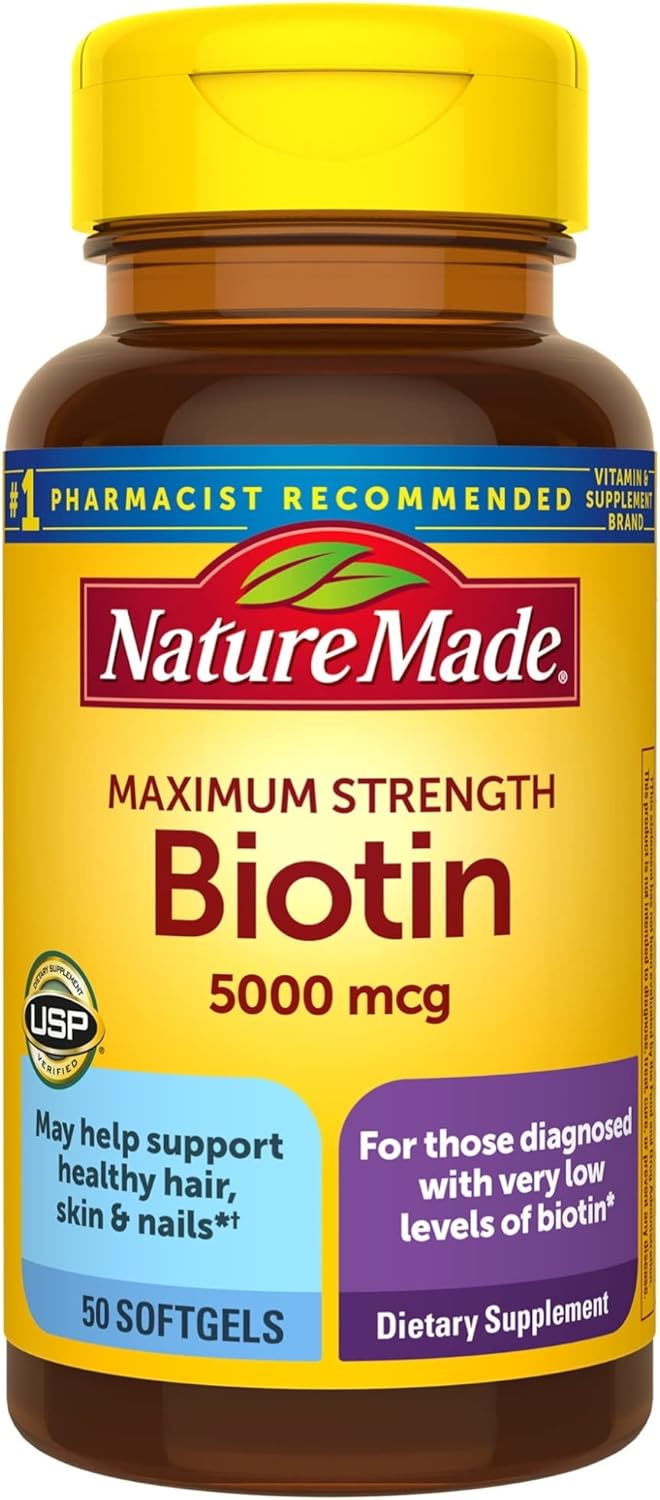 Maximum Strength Biotin 5000 mcg Softgels by Nature Made - 50 Count