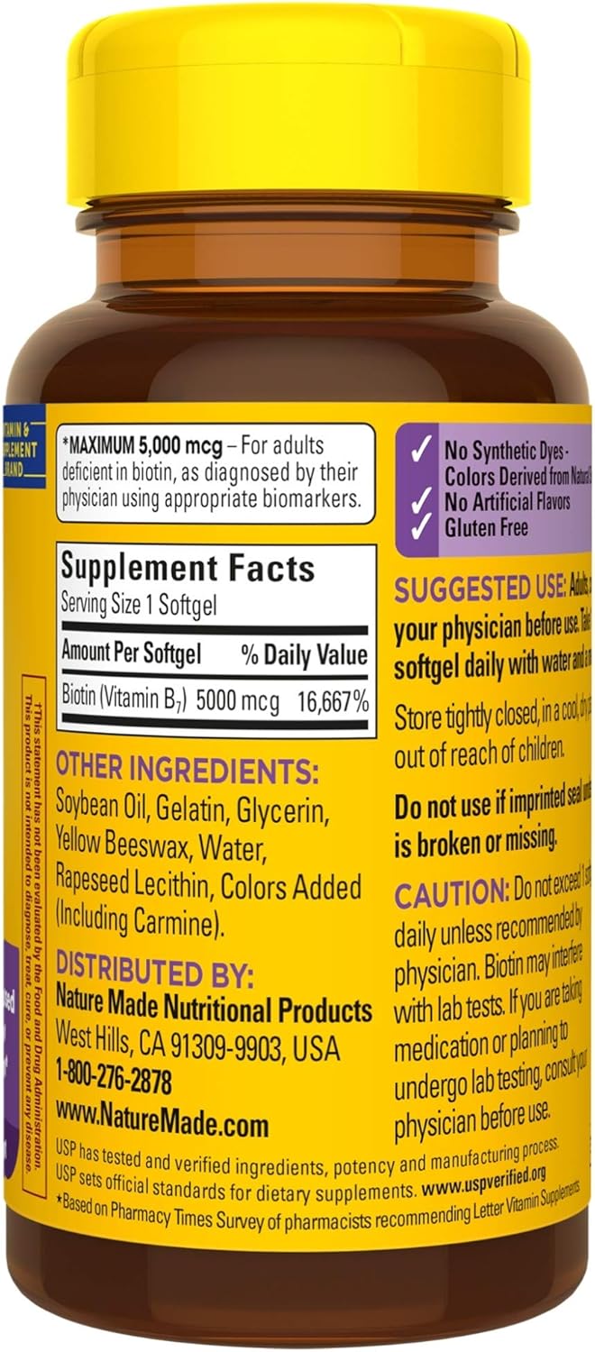 Maximum Strength Biotin 5000 mcg Softgels by Nature Made - 50 Count