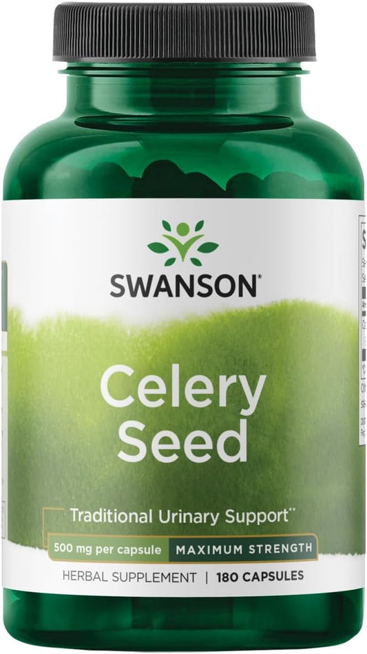 Maximum Strength Celery Seed Extract Capsules for Urinary Health & Antioxidant Support - 500mg, 180 Count - Phytochemicals & Volatile Oils for Wellness