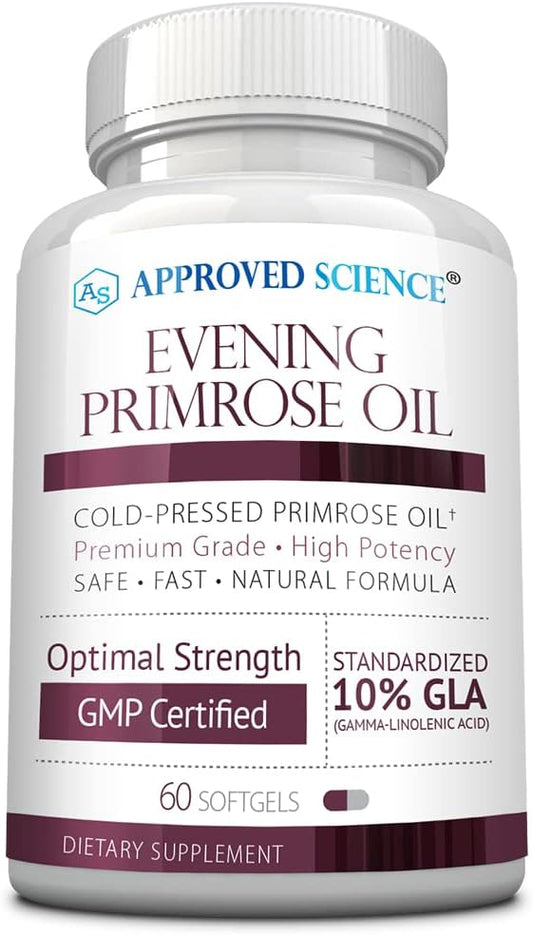 Maximum Strength Cold Pressed Evening Primrose Oil Softgels - 10% GLA for Hormonal Balance, Skin, and Heart Health - All Natural Formula - 60 Count