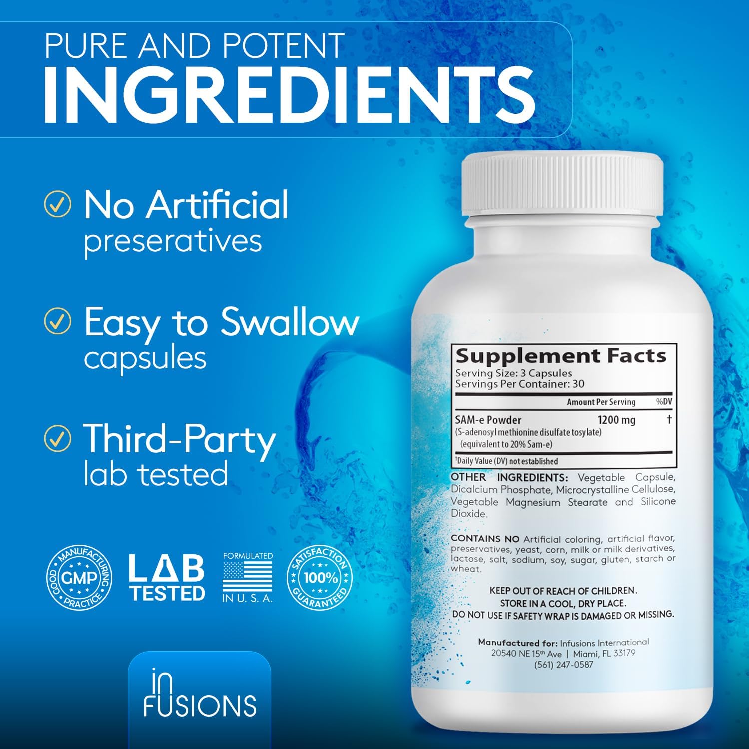 Maximum Strength Pure SAM-e 1200mg Capsules - 90 Vegetable Capsules