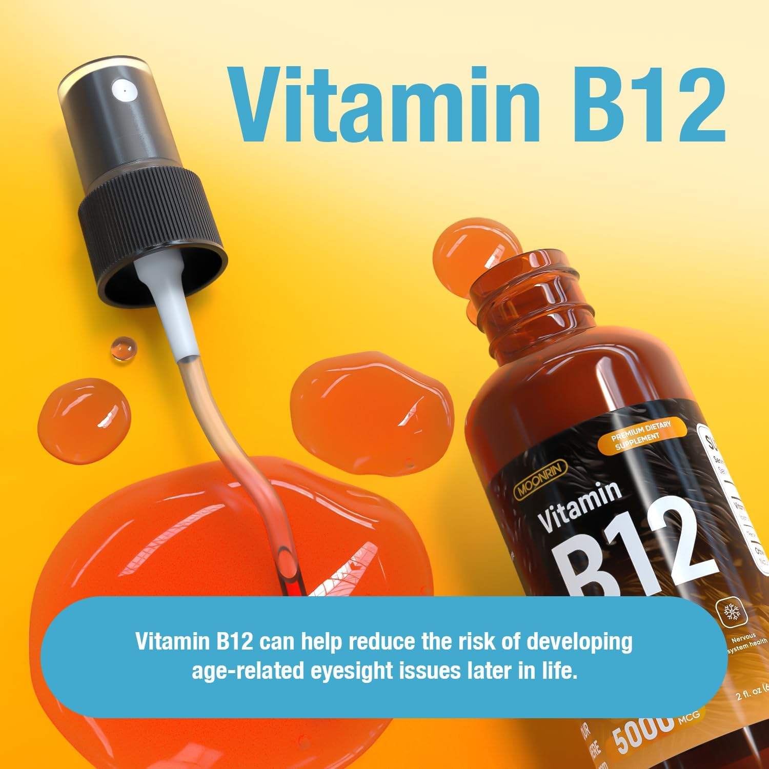 Maximum Strength Vegan B12 Liquid Spray for Energy, Memory, and Immune System Support - 2 Fl Oz