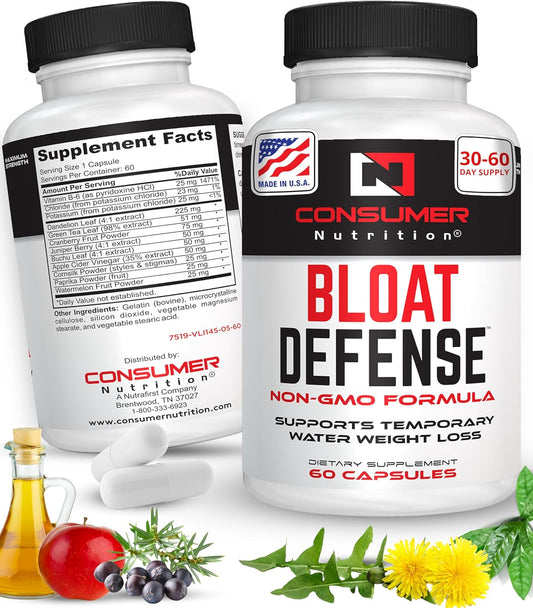 Maximum Strength Water Away Pills for Bloating & Water Weight with Apple Cider Vinegar - 60 Capsules for Women & Men