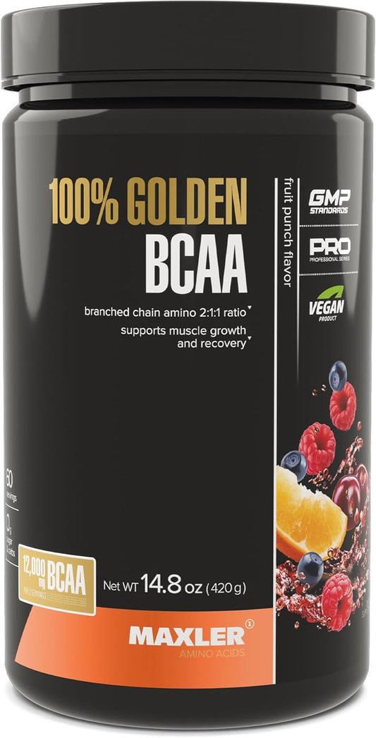 Maxler 100% Golden BCAA Powder for Muscle Recovery & Growth - Vegan Amino Acids Drink - 60 Servings Fruit Punch Flavor