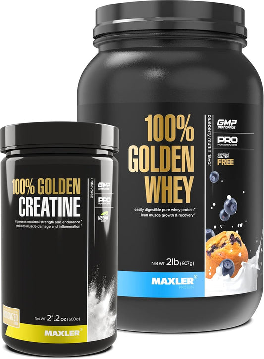 Maxler Blueberry Muffin Whey Protein Powder (2 lb) & Unflavored Creatine Powder (21.2 oz) Set