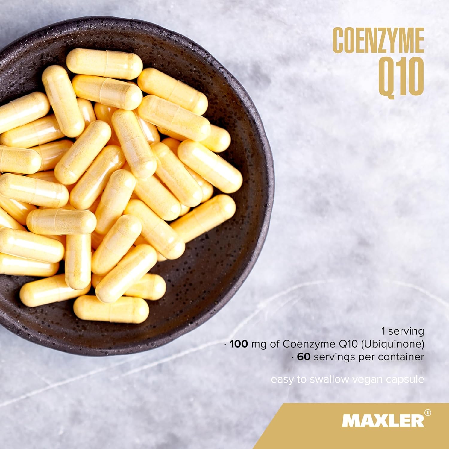 Maxler Coenzyme Q10 (Ubiquinone) Supplement - 100mg CoQ-10 per Serving - 60 Vegan Capsules for Antioxidant Support