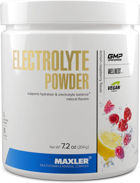 Maxler Electrolyte Powder - Keto-Friendly Hydration Drink Mix with Trace Minerals - Natural Lemon-Raspberry Flavor - 30 Servings