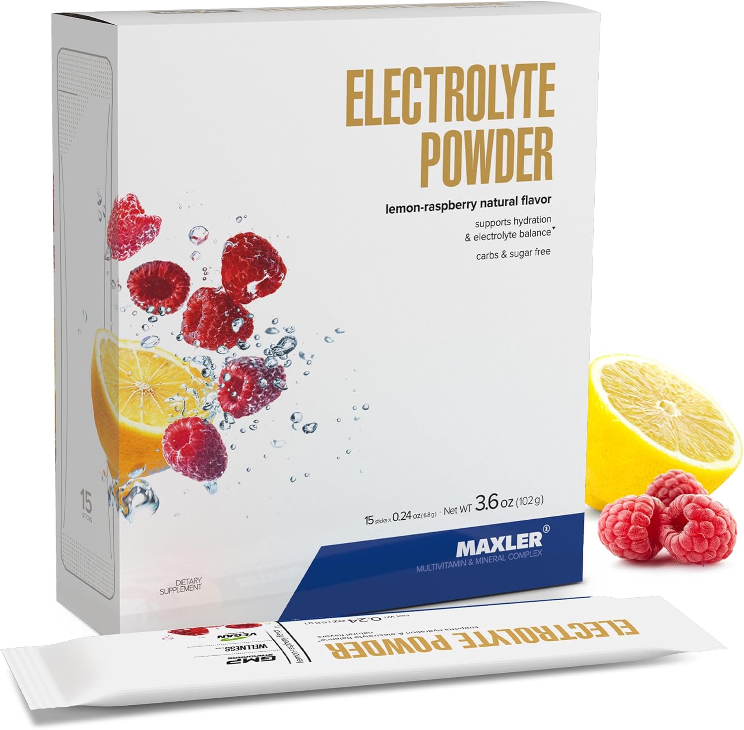 Maxler Electrolyte Powder Drink Mix with Trace Minerals and Natural Flavors - Keto-Friendly Hydration Packets - Lemon-Raspberry Flavor - 15 Servings