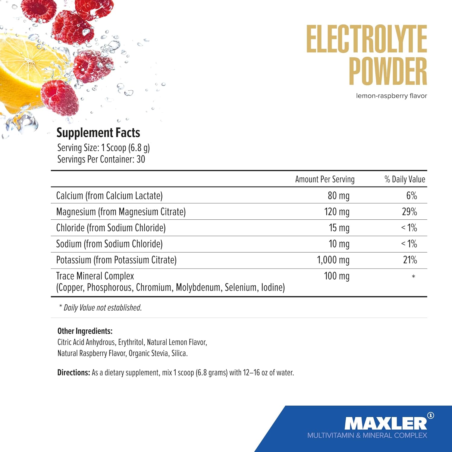 Maxler Electrolyte Powder Drink Mix with Trace Minerals and Natural Flavors - Keto-Friendly Hydration Packets - Lemon-Raspberry Flavor - 15 Servings