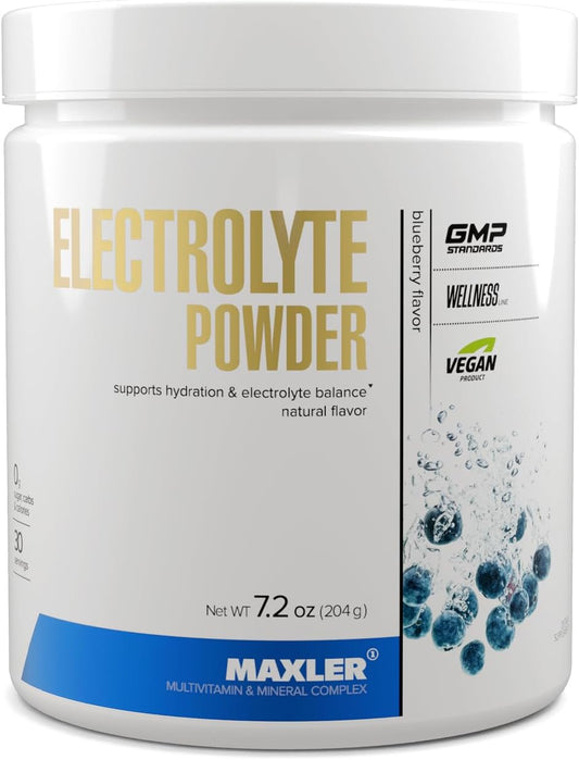 Maxler Electrolyte Powder: Hydration Drink Mix with Trace Minerals & Natural Sweeteners - 30 Servings, Blueberry Flavor