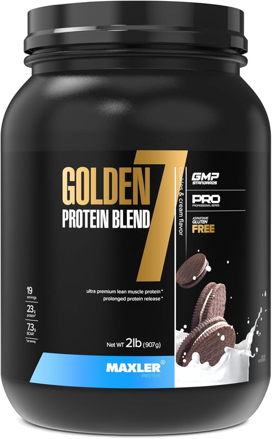 Maxler Golden 7 Protein Blend - Cookies and Cream 2 lb Powder for Muscle Gain and Recovery