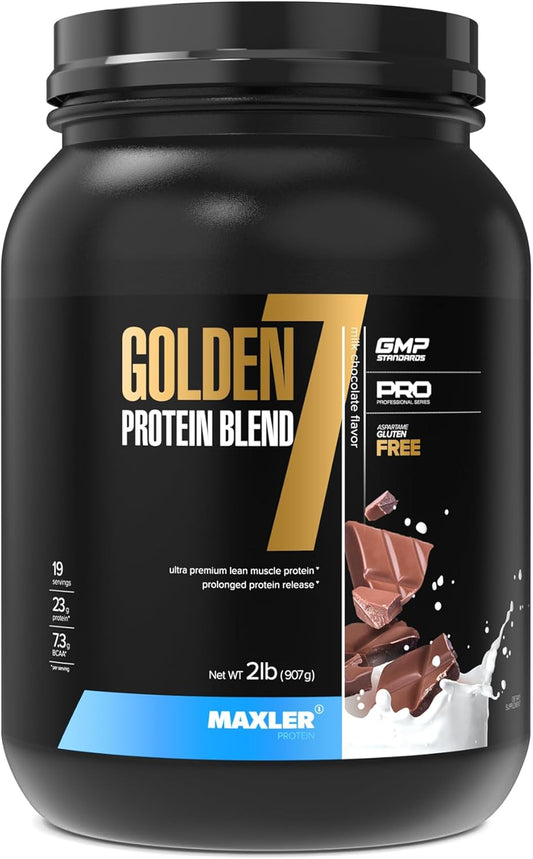 Maxler Golden 7 Protein Blend - Milk Chocolate Protein Powder for Muscle Gain and Recovery - 2 lb Size