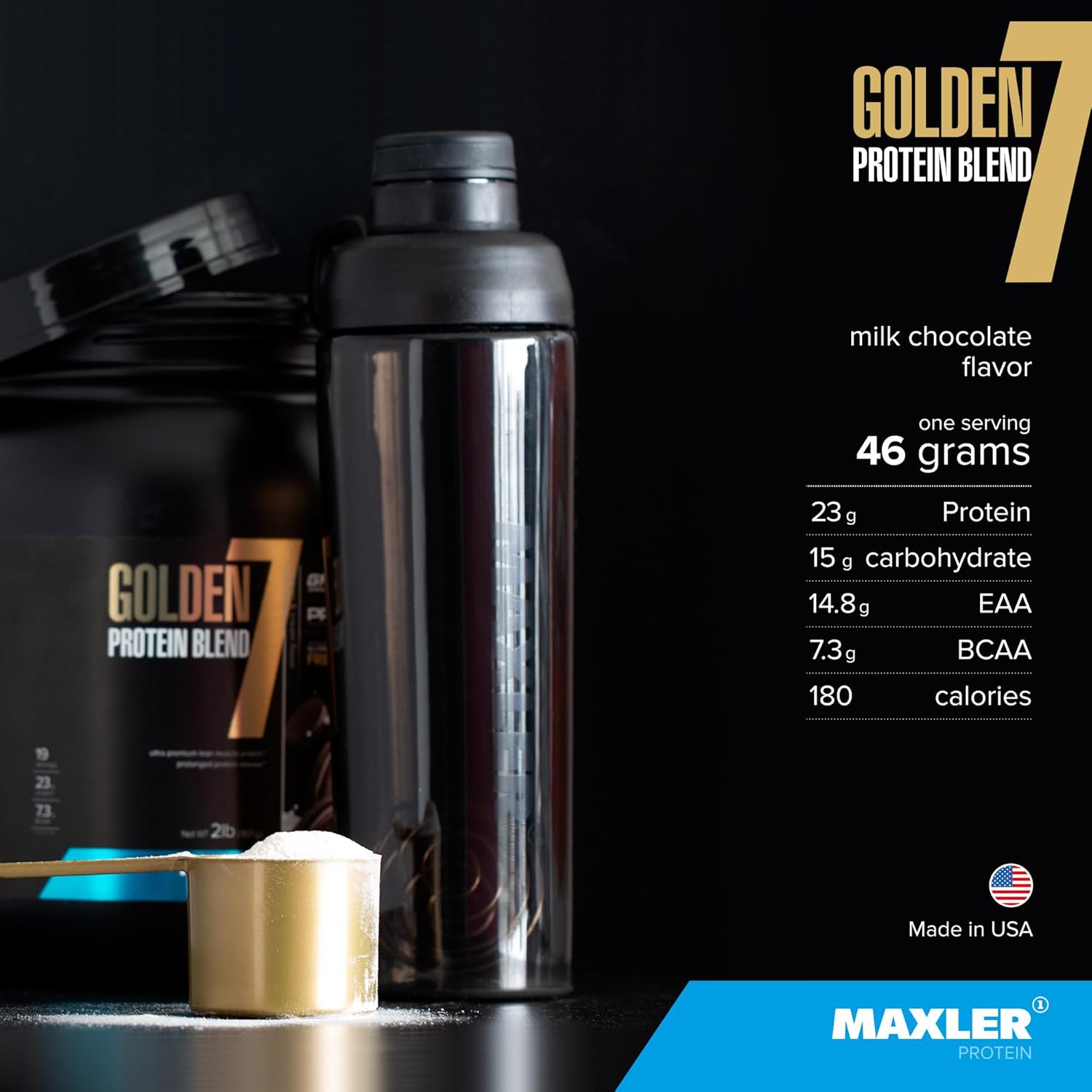 Maxler Golden 7 Protein Blend - Milk Chocolate Protein Powder for Muscle Gain and Recovery - 2 lb Size
