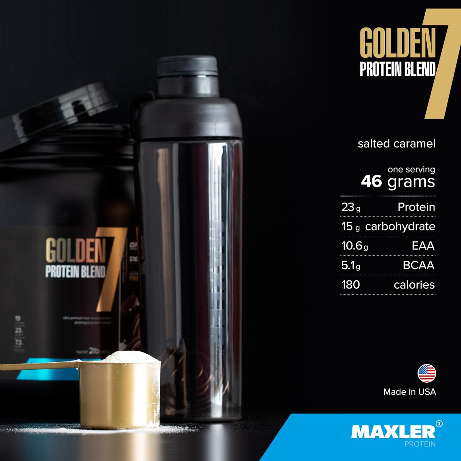 Maxler Golden 7 Protein Blend - Salted Caramel Protein Powder 2 lb - Ideal for Muscle Gain and Recovery