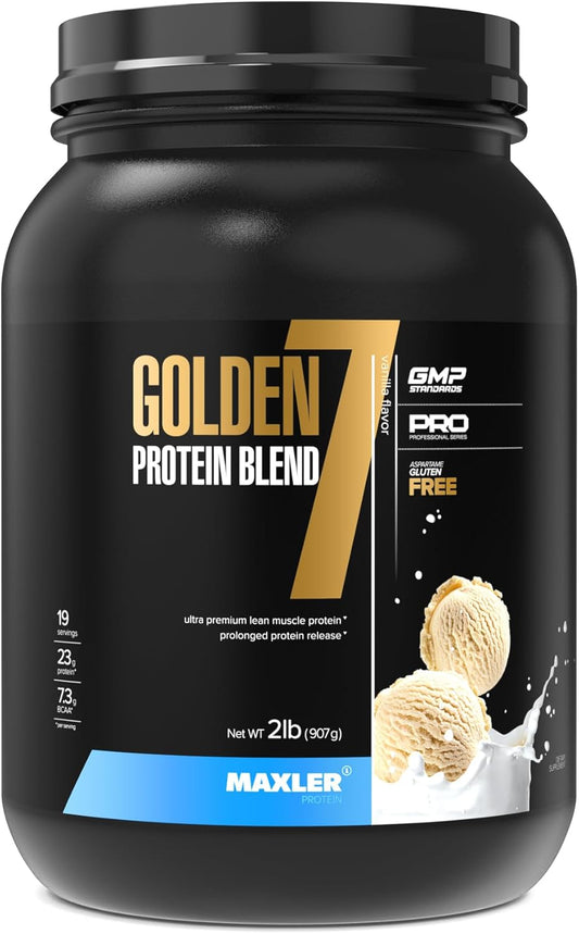 Maxler Golden 7 Protein Blend - Vanilla 2 lb for Muscle Gain & Recovery