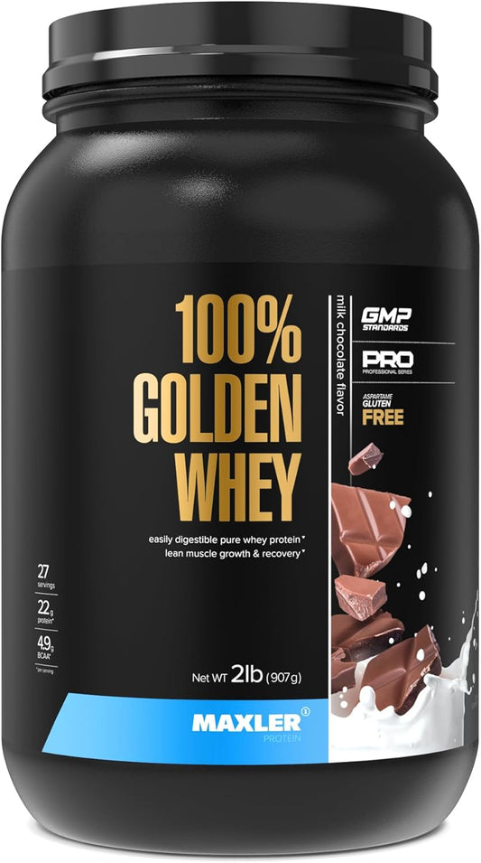 Maxler Golden Whey Protein Powder - 22g Protein per Serving - Fast-Absorbing Blend - Milk Chocolate Flavor - 2 lb