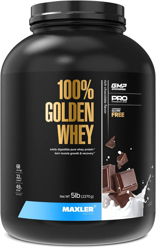Maxler Golden Whey Protein Powder - 22g Protein per Serving - Rich Chocolate Flavor - High Protein, Low Fat, Low Carb - 5 lbs Bag