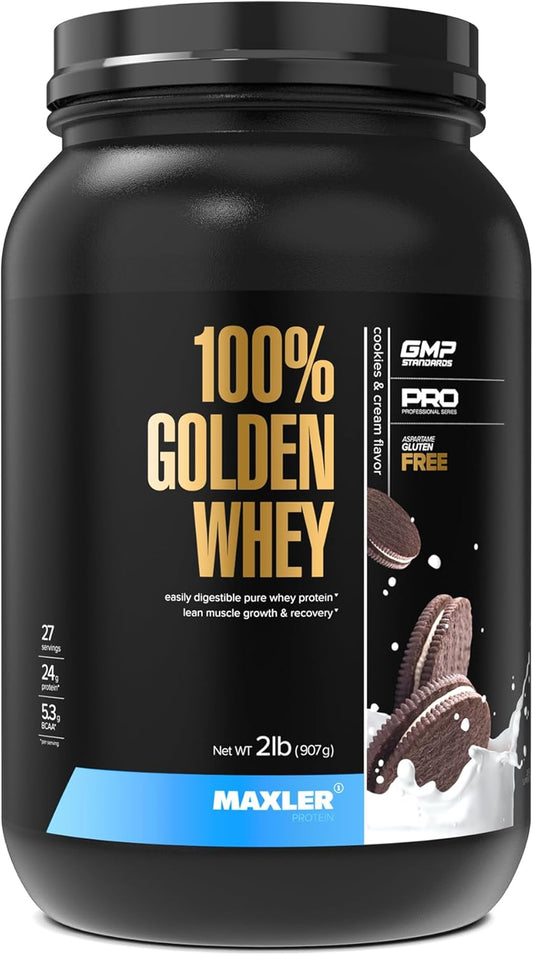 Maxler Golden Whey Protein Powder - 24g per Serving - Pre, Post & Intra Workout - Fast-Absorbing Blend - Cookies & Cream Flavor - 2 lbs