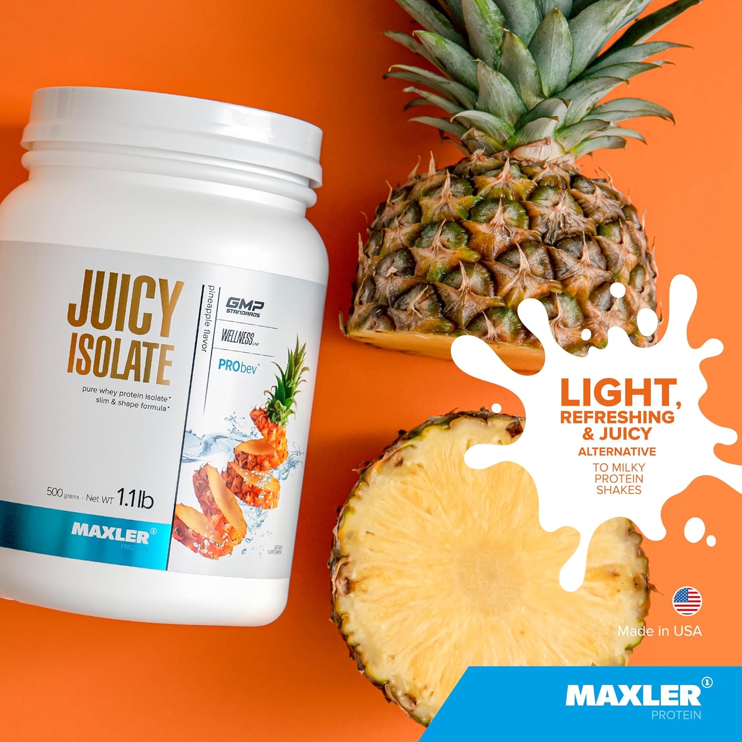 Maxler Pineapple Juicy Isolate Protein Powder - Clear Whey Isolate for Muscle Recovery - Low Lactose, Fat & Sugar Free - Pre & Post Workout Drink - 20 Servings