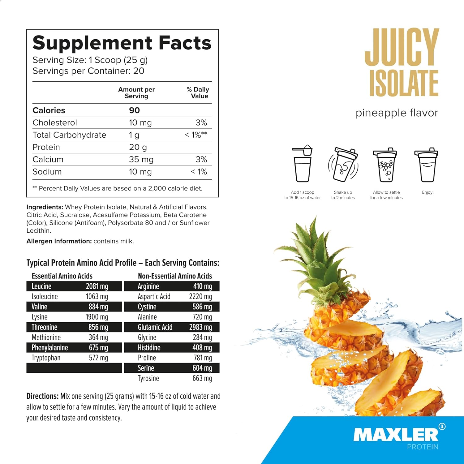 Maxler Pineapple Juicy Isolate Protein Powder - Clear Whey Isolate for Muscle Recovery - Low Lactose, Fat & Sugar Free - Pre & Post Workout Drink - 20 Servings