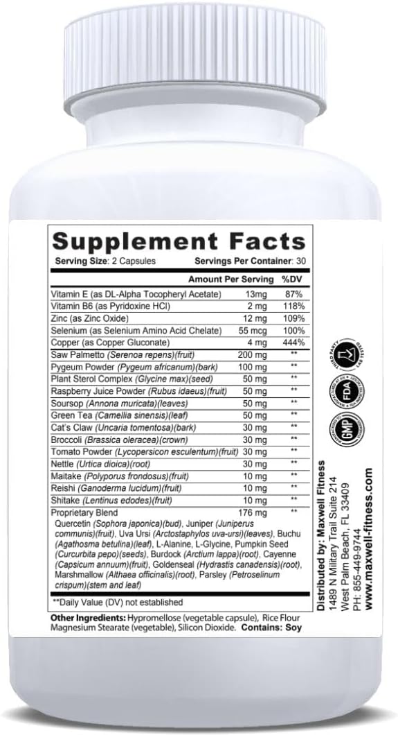 MAXWELL FITNESS PureProsta Boost Prostate Support Supplement - 60 Capsules for Prostate & Urinary Health with Saw Palmetto, Zinc, Pumpkin Seed Herbal Blend