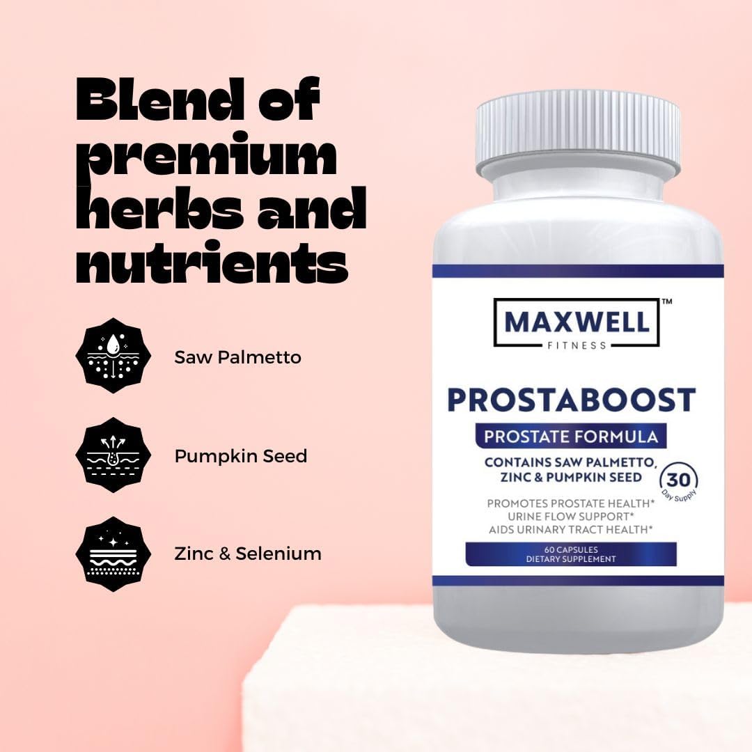 MAXWELL FITNESS PureProsta Boost Prostate Support Supplement - 60 Capsules for Prostate & Urinary Health with Saw Palmetto, Zinc, Pumpkin Seed Herbal Blend
