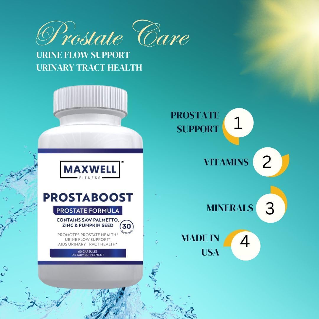 MAXWELL FITNESS PureProsta Boost Prostate Support Supplement - 60 Capsules for Prostate & Urinary Health with Saw Palmetto, Zinc, Pumpkin Seed Herbal Blend