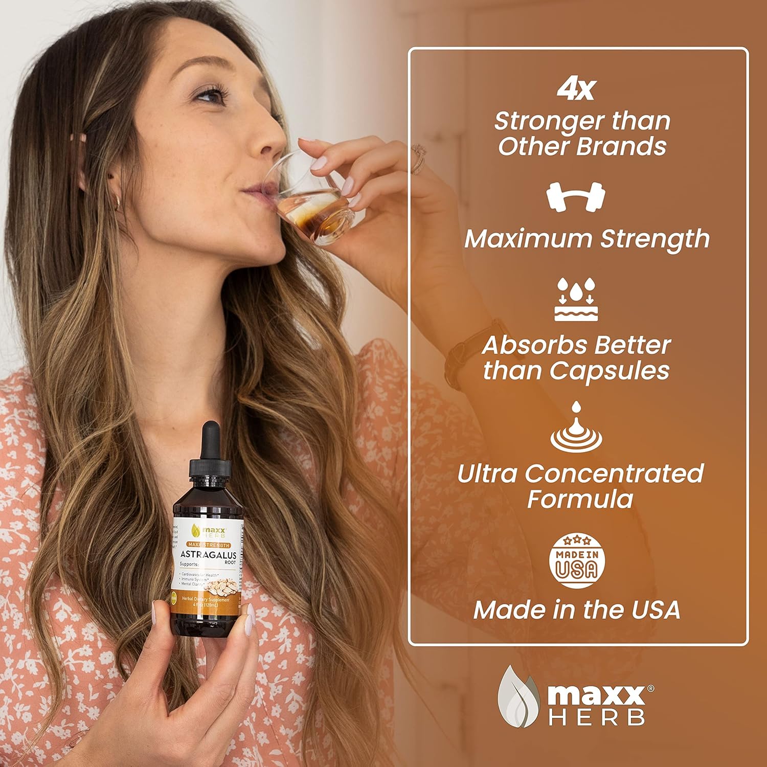 Maxx Herb Astragalus Root Extract Liquid Tincture - Immune Support & Mental Clarity - 4 Bottles, 4 Oz Each
