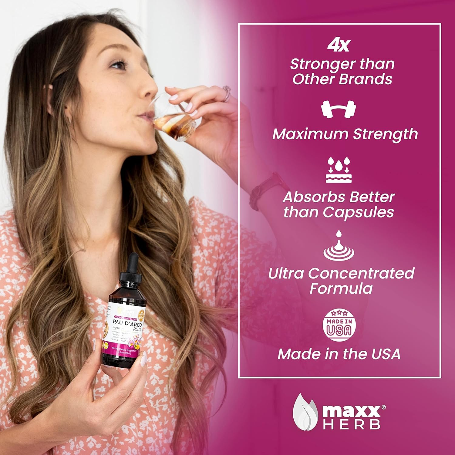 Maxx Herb Immune Support Pau D'Arco Extract with Dandelion Root & Red Clover Therapeutic Blend - 4 Oz Bottle