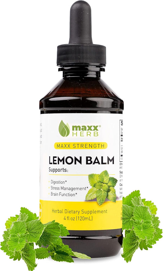 Maxx Herb Lemon Balm Extract - High Potency Liquid Tincture for Stress Relief and Nervous System Support - Alcohol-Free Formula - 4 Oz Bottle