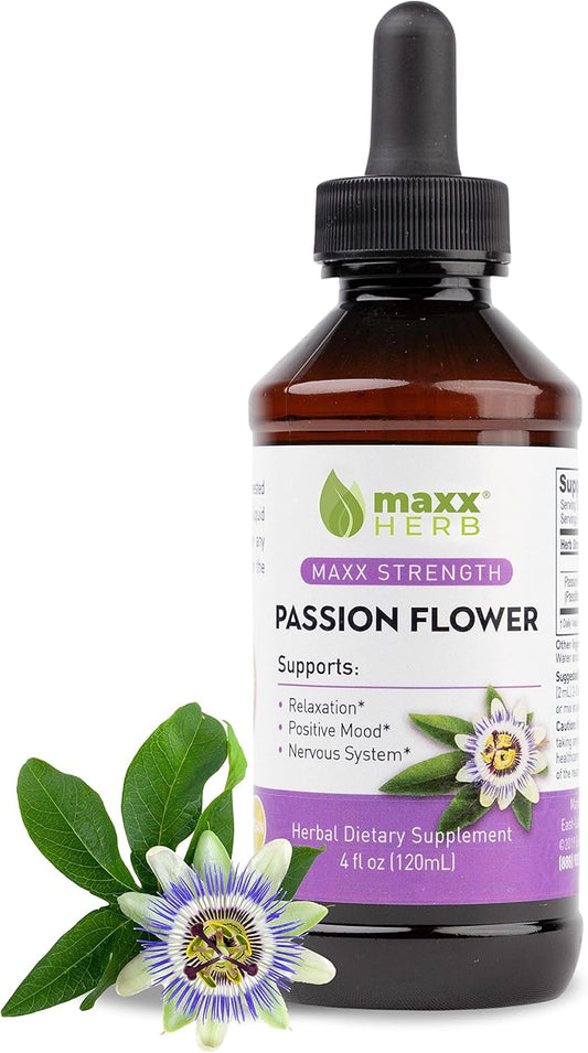 Maxx Herb Passion Flower Liquid Extract - High Potency Stress Relief Formula, Alcohol-Free - 4 Oz Bottle (60 Servings)