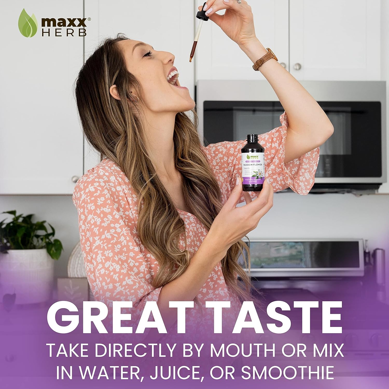 Maxx Herb Passion Flower Liquid Extract - High Potency Stress Relief Formula, Alcohol-Free - 4 Oz Bottle (60 Servings)