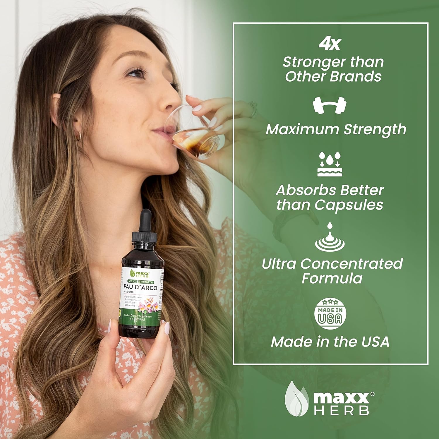 Maxx Herb PAU D'Arco Tincture - High Potency Immune Support Extract, Taheebo Tea Inner Bark - 4 Oz Bottle (60 Servings)