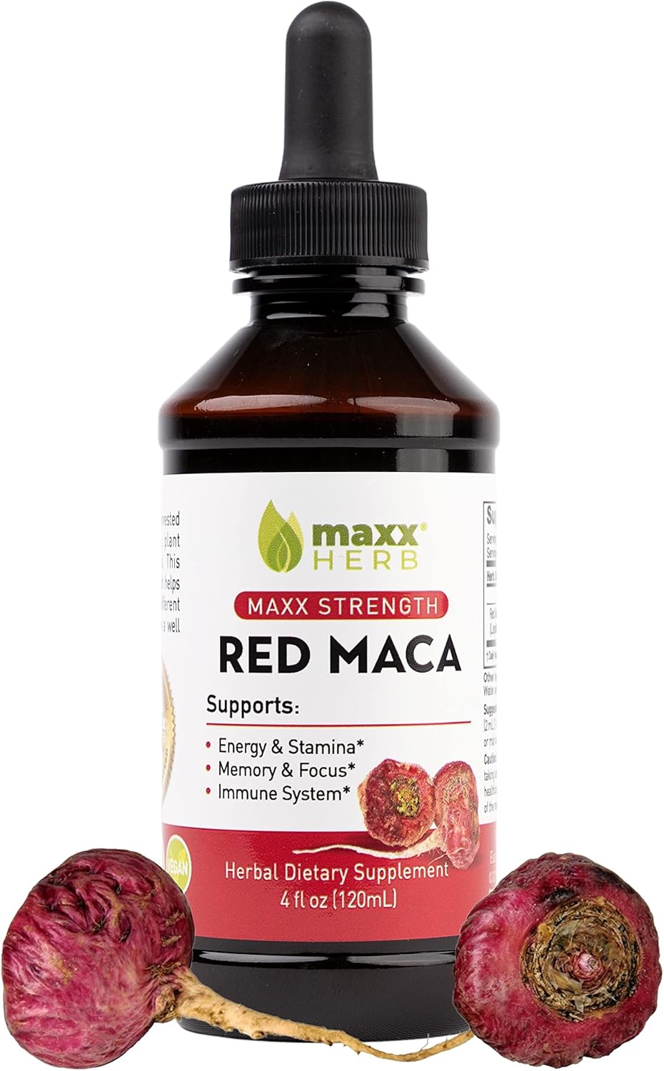 Maxx Herb Red Maca Root Extract Liquid Drops - High Potency for Stamina, Memory, and Focus - 4 Oz Bottle (60 Servings)