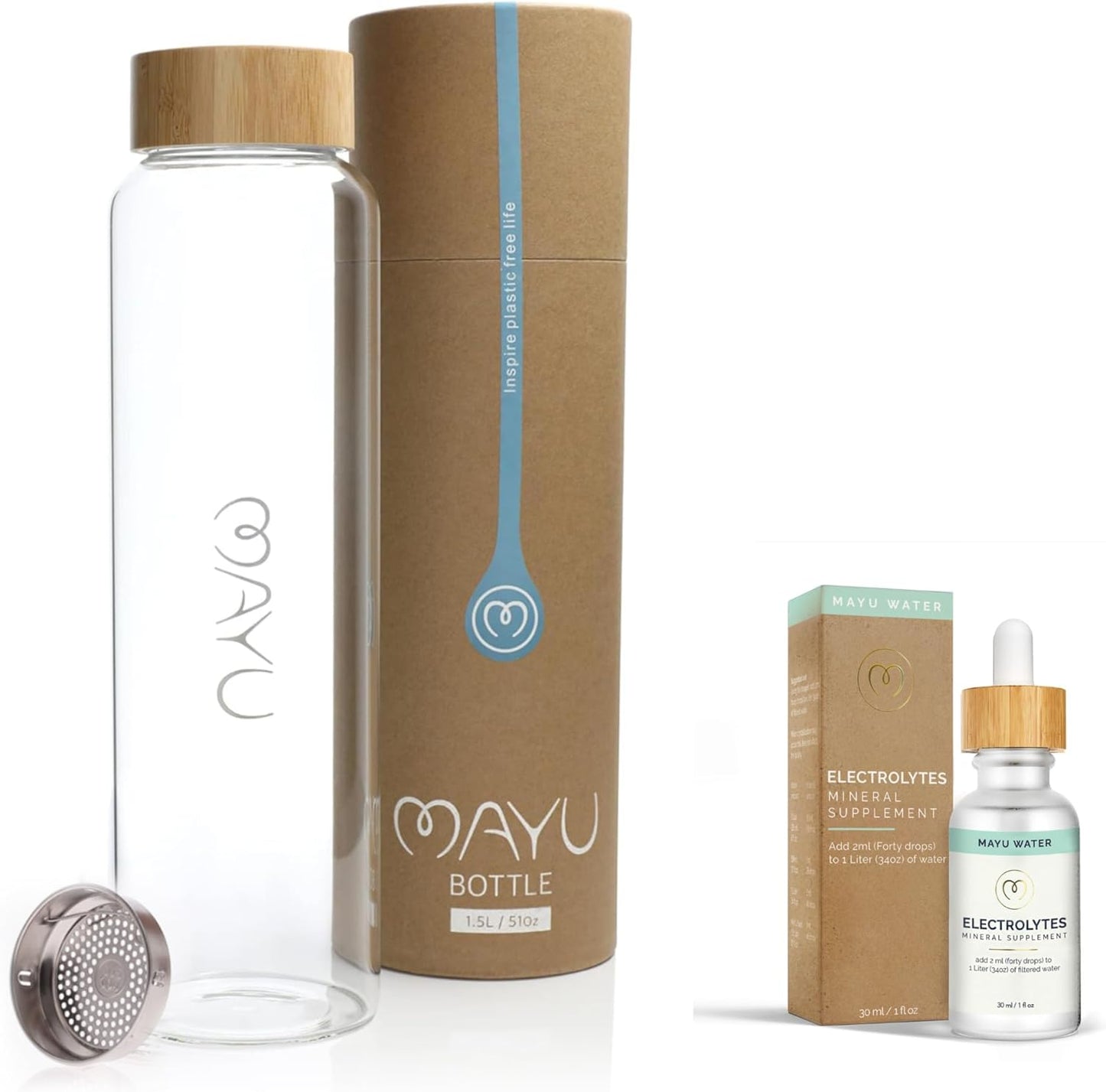 mayu Bottle Up Bundle - Electrolyte Water Drops with 1.5L Premium Glass Bottle