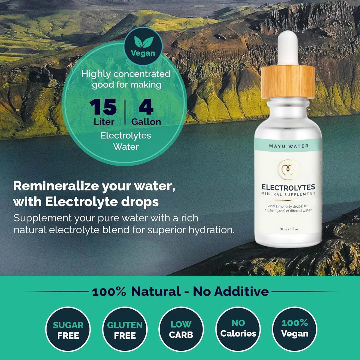 mayu Bottle Up Bundle - Electrolyte Water Drops with 1.5L Premium Glass Bottle